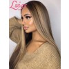 Brazilian Virgin Human Hair Silk Straight Brown Ombre Blonde Highlight Color Undetectable HD Lace Front Wigs Lwigs295