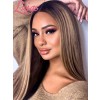 Brazilian Virgin Human Hair Silk Straight Brown Ombre Blonde Highlight Color Undetectable HD Lace Front Wigs Lwigs295