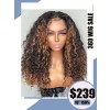 360 Curly Brown Wigs For Sale Glueless HD Lace Wig Bleached Knots Honey Brown Highlights Afro Curly Wig With Middle Part 360W02