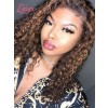 HD Lace Highlight Brown Color Curly Virgin Human Hair 360 Lace Frontal Wigs Pre-plucked Single Knots Lwigs478