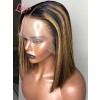 9A Human Hair Highlight Color Straight Short Bob Cut Lace Wig 13x6 Lace Frontal Wig With Plucked Bleached Knots Lwigs500