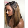 9A Human Hair Highlight Color Straight Short Bob Cut Lace Wig 13x6 Lace Frontal Wig With Plucked Bleached Knots Lwigs500