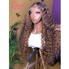 Invisible HD Lace Wig Ombre Highlight Color Curly Human Hair HD Lace Frontal Wig Lwigs498