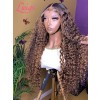 Invisible HD Lace Pre-plucked Natural Hairline Ombre Highlight Color Curly 100% Human Hair 13x6 Lace Front Wig Lwigs498