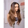 Lwigs Most-Fit Cap Wavy Ombre Brown Color With Highlight Free Max-Parting 11x6 HD Lace Frontal Wigs UD11