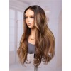 Lwigs Most-Fit Cap Wavy Ombre Brown Color With Highlight Free Max-Parting 11x6 HD Lace Frontal Wigs UD11