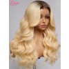 Long Hair Body Wave T4/613 Blonde Ombre Color Pre-Plucked Hairline Transparent Lace 13x4 Lace Front Wigs Lwigs294