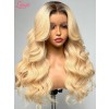 Long Hair Body Wave T4/613 Blonde Ombre Color Pre-Plucked Hairline Transparent Lace 13x4 Lace Front Wigs Lwigs294