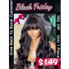 Lwigs Black Friday Special Offer #1b Jet Black Color Wavy With Bangs 20 Inches 130% Density No Combs Full Lace Wigs BS13
