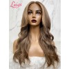 Lwigs Custom Wig Units Brown Color With Blonde Highlights Layered Bangs Human Hair Customized Full Lace Wig Custom02