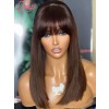 Lwigs Dark Brown Color Wigs With Bangs Brazilian Human Hair Silky Straight 13x4 Undetectable HD Lace Front Wigs NEW19