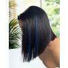Lwigs Most-Fit Skinlike HD Lace Silky Straight Bob 12 Inch 200% Density Dress-up Blue Highlight Color 5x5 Closure Wigs UD01