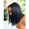Lwigs Most-Fit Skinlike HD Lace Silky Straight Bob 12 Inch 200% Density Dress-up Blue Highlight Color 5x5 Closure Wigs UD01