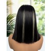 Lwigs Most-Fit Skinlike HD Lace Silky Straight Bob 12 Inch 200% Density Dress-up Blue Highlight Color 5x5 Closure Wigs UD01