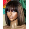 Lwigs New Arrivals Highlight Color Human Hair Lace Wigs Short Bob Haircut 13x6 HD Lace Front Wig With Bangs NEW61