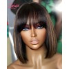 Lwigs New Arrivals Highlight Color Human Hair Lace Wigs Short Bob Haircut 13x6 HD Lace Front Wig With Bangs NEW61