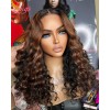 Lwigs New Arrivals Invisible HD Lace Ombre Brown Highlight Color Big Curly Bleached Single Knots 13x6 Lace Front Wig NEW62