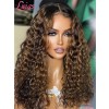 Lwigs New Arrivals Ombre Brown Color With HIghlgths 18 Inches Bleached Knots Brazilian Human Hair Curly 360 Lace Wigs NEW32