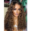 Lwigs New Arrivals Ombre Brown Color With Highlights 18 Inches Bleached Knots Brazilian Human Hair Curly 360 Lace Wigs NEW32