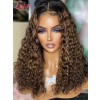 Lwigs New Arrivals Ombre Brown Color With Highlights 18 Inches Bleached Knots Brazilian Human Hair Curly 360 Lace Wigs NEW32