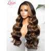 Lwigs New Arrivial Black Girl Magic Ombre Highlight Color Brazilian Human Hair Side Part Wavy 360 HD Lace Wigs NEW37