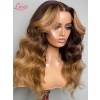 Lwigs Ombre Wavy Hair Bleached Knots Highlight Color Wig Body Wave HD Transparent 13x6 Lace Front Human Hair Wig NEW20