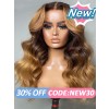 Lwigs Ombre Wavy Hair Bleached Knots Highlight Color Wig Body Wave HD Transparent 13x6 Lace Front Human Hair Wig NEW20