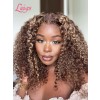 Ombre Ash Blond Human Hair Undetectable HD Lace Front Wig Kinky Curly 6" Deep Parting Invisible HD Lace Wig For Girls Lwigs112