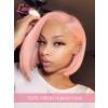 Brazilian Virgin Hair Pink Color Short Bob Hair Style Straight Lace Front Wigs [LWIGS230]