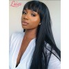 Silky Straight Brazilian Remy Human Hair Wigs With Bangs Bleached Knots Natural Color 13x6 Lace Front Wigs Lwigs111