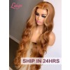 Sunshine Orange Brown Wavy Hair 13X6 Lace Frontal Wig Pre Plucked Hairline Film Dream HD Lace Wigs Blonde Highlights Color Glueless Frontal Lace Unit Lwigs361