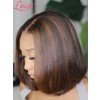 Top Quality 100% Human Hair Highlight Color Short Bob 13x6 Undetectable HD Lace Front Wig With Bleached Knots Lwigs68