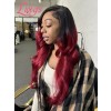 Lwigs 2025 Tax Refund Sale Pre-Plucked #1B Roots Ombre Red Color 22 Inches 200% Density Body Wave 5x5 Lace Closure Wig US01