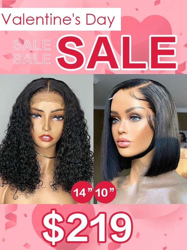 Lwigs 2022 Valentine's Day Combo Deal Glueless Human Hair 4x4 Lace Closue Deep Curly & Bob Wig With Natural Hairline VD01