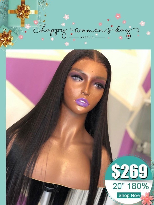 Women Day's Glueless Wig Black Virgin Human Hair Invisible HD Lace Silky Straight 6'' Deep Part 360 Lace Wig Undetectable HD Lace WD07