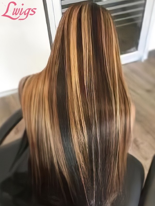 100 Brazilian Virgin Human Hair Silk Straight Transparent Swiss Lace 180% Density Highlight Color 13x4 Lace Front Wigs Lwigs89