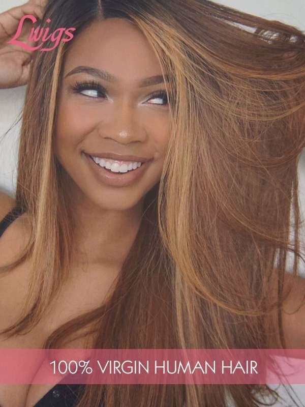 HD Lace 100% Unprocessed Brazilian Virgin Human Hair Ombre Color Pre-Plucked Hairline With Silky Straight 360 Lace Wig Lwigs51