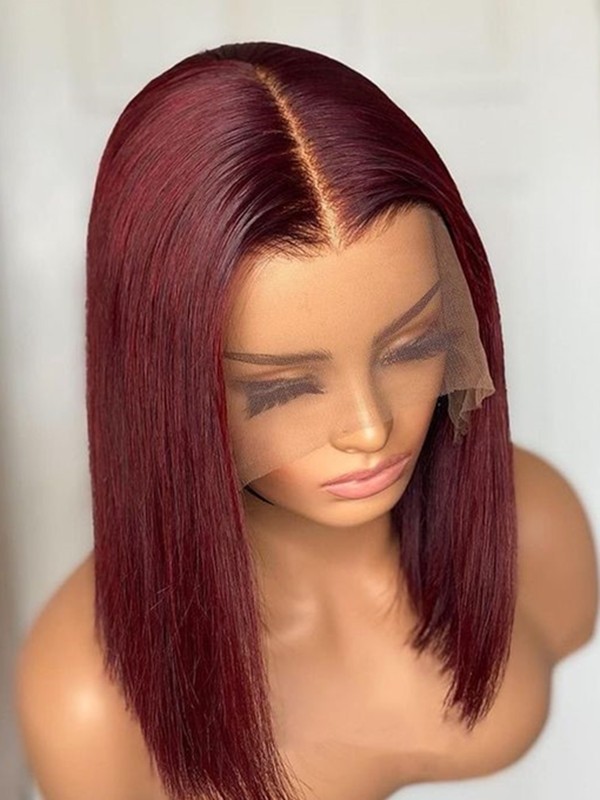 100% Virgin Hair #99J Color HD Lace Wig Bleached Knots Short Bob Wig Human Hair Pre-Plucked 13x6 Lace Front Wigs Natural Hair Lwigs215