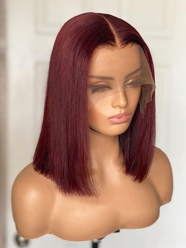 100% Virgin Hair #99J Color Short Bob Style Brazilian Human Hair Pre-Plucked 13x6 Lace Front Wigs Lwigs215