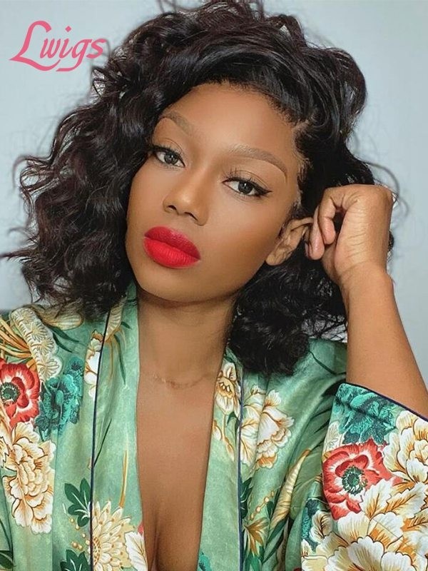 Loose Wave Curly Brazilian Human Hair With Side Part 13x4 HD Front Lace Wig Pre Plucked And Bleached Lwigs388