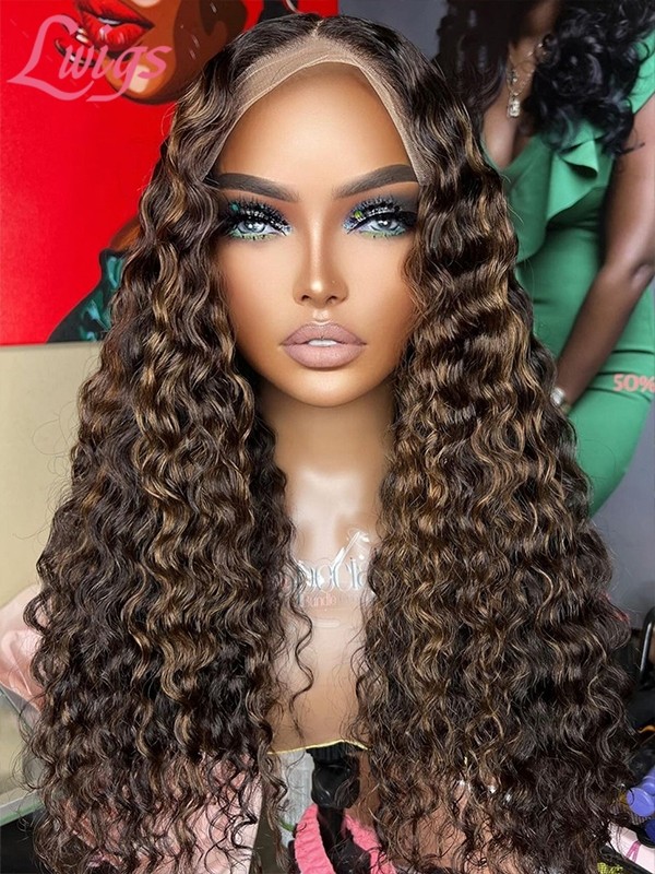 Lwigs New Arrivals Highlight Color Bleached Single Knots 100% Brazilian Human Hair 360 Lace Wigs Curly Hairstyels NEW56