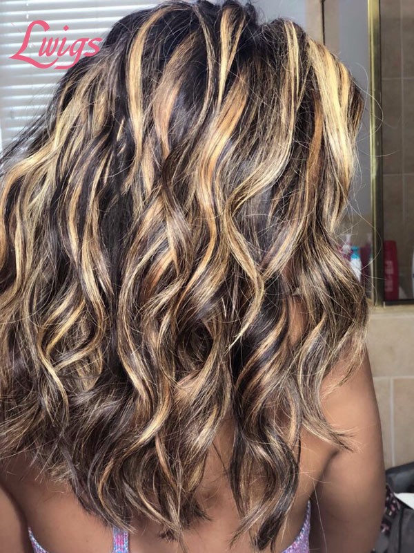 Highlight Color Hair Blonde Highlights Body Wave Wig Human Hair Short Wave Transparent Lace Front Wig Pre-Plucked Hairline Lwigs288