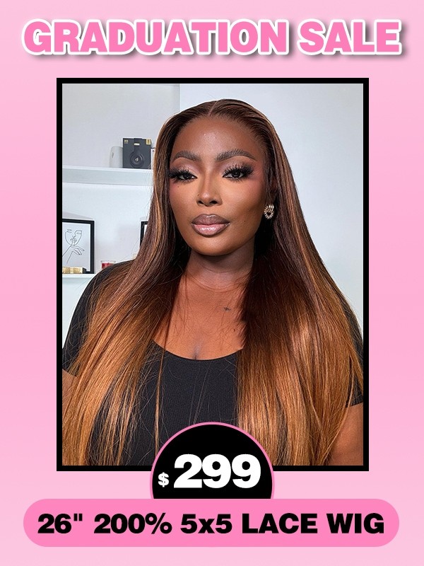 Lwigs Flash Sale Ombre Color Silky Straight 26 Inches 200% Density Brazilian Human Hair HD 5x5 Lace Closure Wig EN01