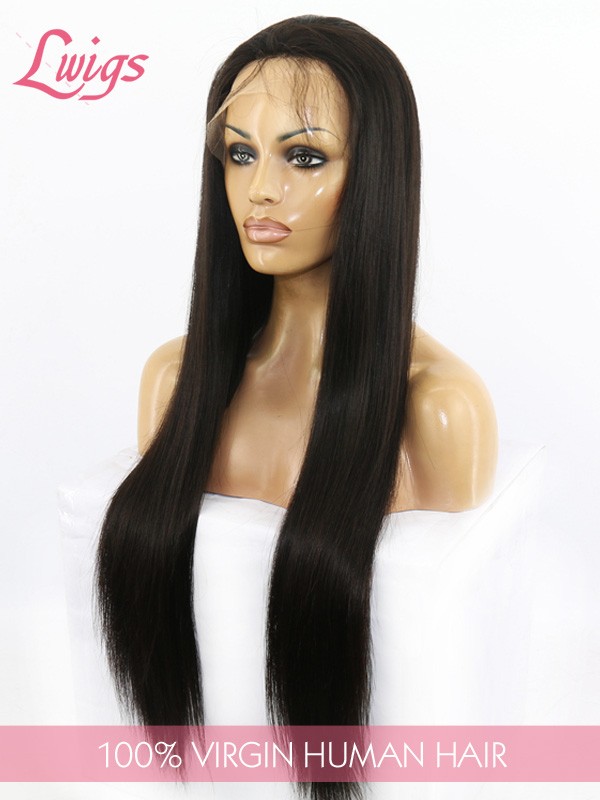 HD Lace Glueless 100% Human Hair Full Lace Wigs Silky Straight Long Hair Natural Black Color Wig Pre-bleached Knots Lwigs132