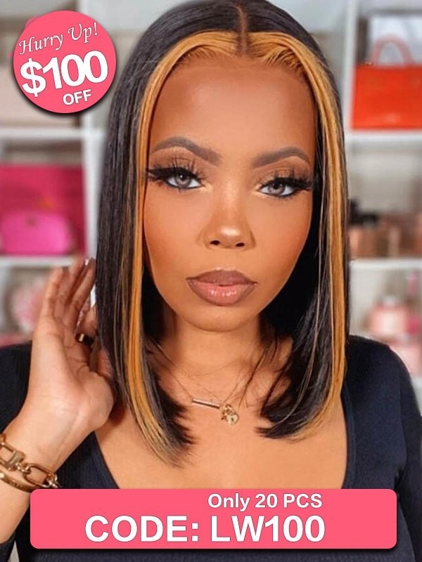 Undetectable HD Lace Mix Color Highlight Two Tone Color Short Bob 360 Lace Wig Middle Part Hair Style 180% Density Lace Wigs Lwigs633