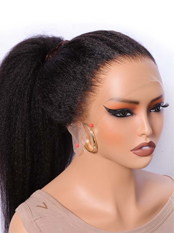 Lwigs Most-Fit Cap Kinky Straight Invisi-Drawstring Flexible Fit HD Lace 360 Glueless Wig With Bleached Knots UD25