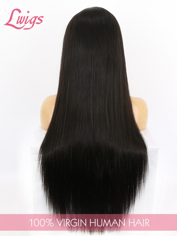 HD Lace Glueless 100% Human Hair Full Lace Wigs Silky Straight Long Hair Natural Black Color Wig Pre-bleached Knots Lwigs132