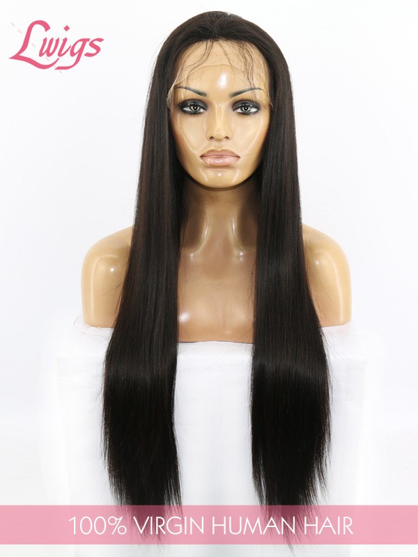 HD Lace Glueless 100% Human Hair Full Lace Wigs Silky Straight Long Hair Natural Black Color Wig Pre-bleached Knots Lwigs132
