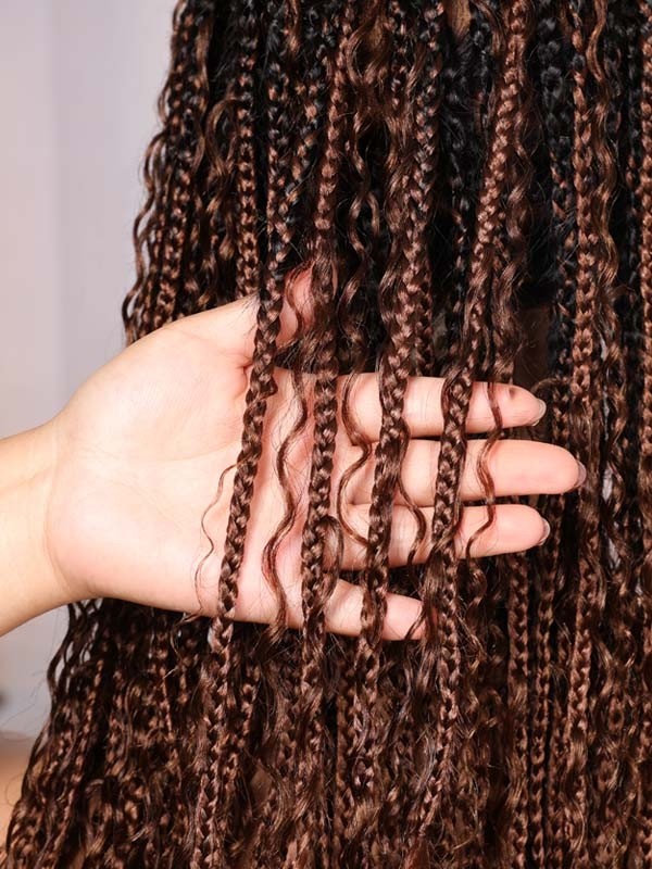 Lwigs Most-Fit Cap Ombre Brown Tiny Knots 180% Density Side Part HD Full Lace Knotless Long Braided Wig UD21