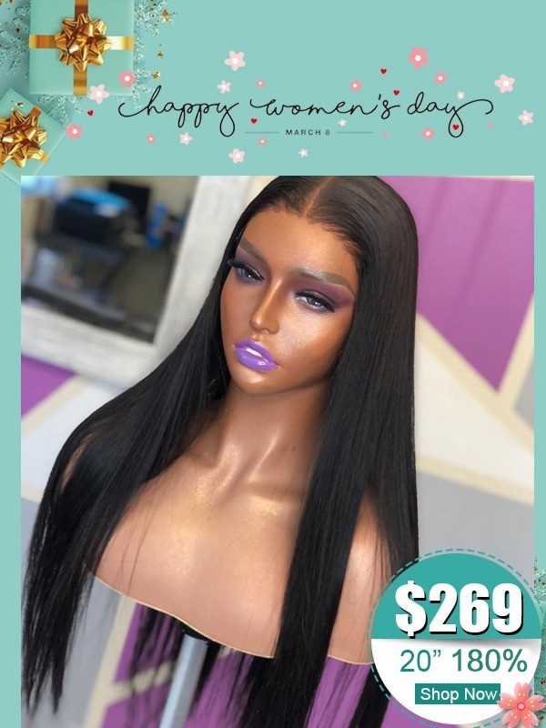 Women Day's Glueless Wig Black Virgin Human Hair Invisible HD Lace Silky Straight 6'' Deep Part 360 Lace Wig Undetectable HD Lace WD07